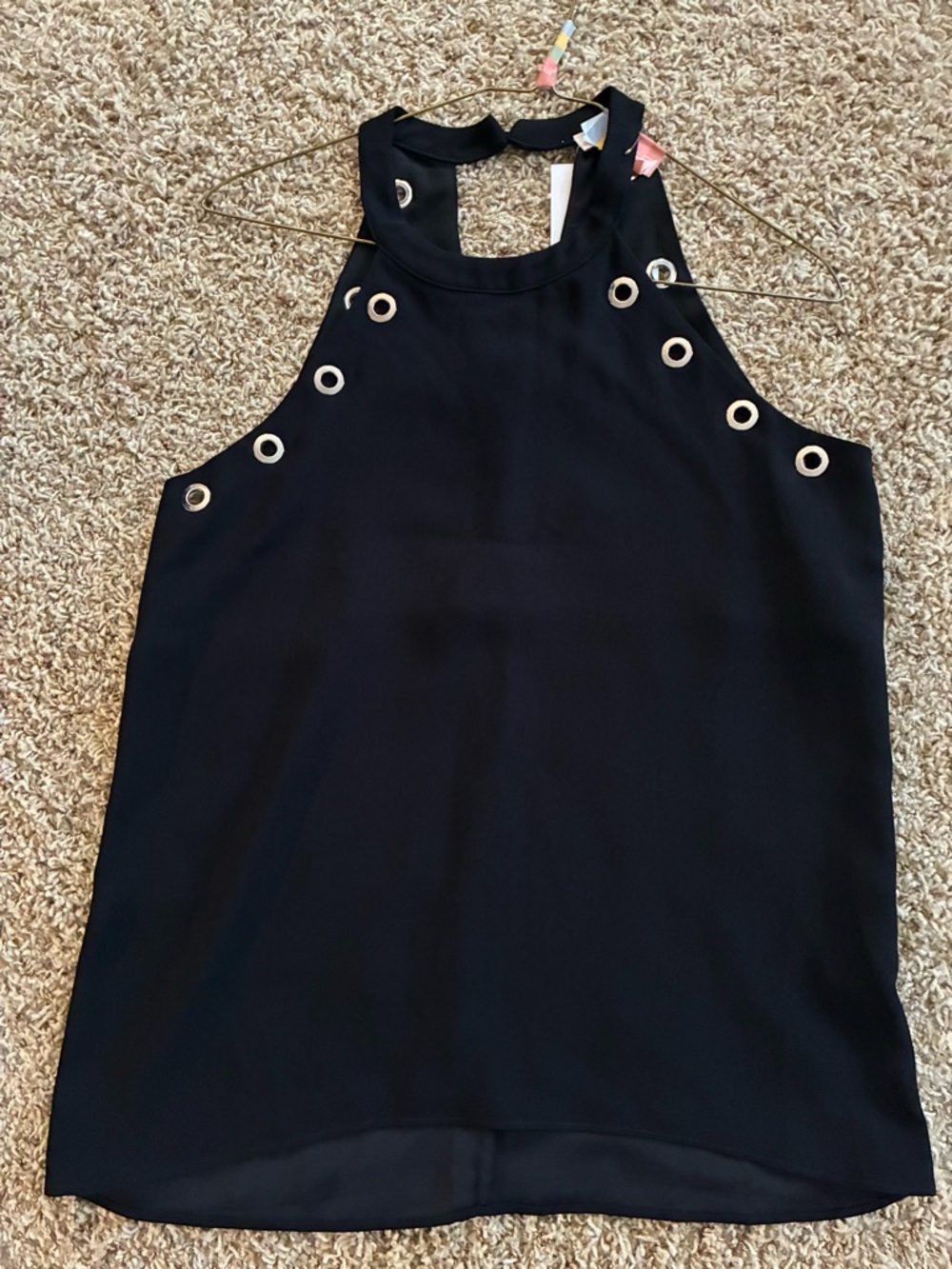 Sleeveless Black Grommet Halter Top